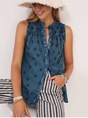 Anthropologie "Adira" Textured Denim Top Size XS